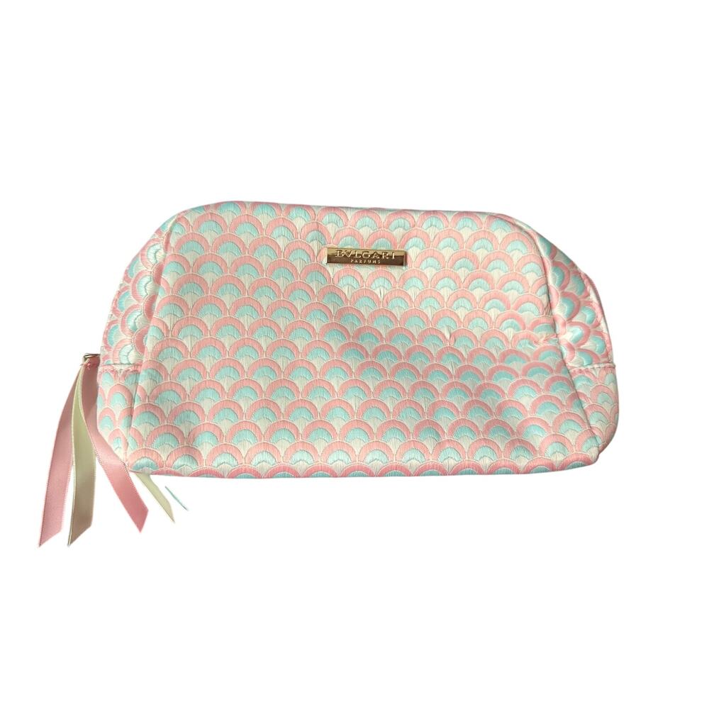 New BVLGARI Parfums Pastel Pink & Blue Quilted Mermaid Scale Cosmetic Bag Pouch